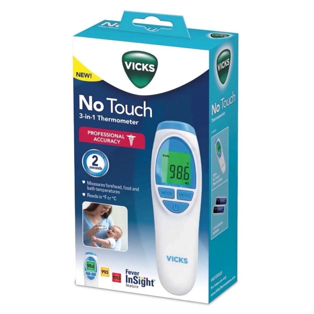 Vicks No Touch 3-in-1 Thermometer Measures Forehead Food and Bath Temperatures